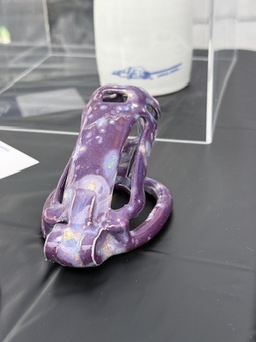 Purple and lilac glazed cage sculpture