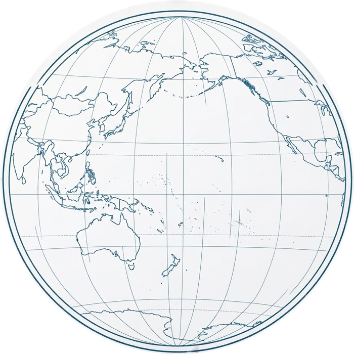 Cobalt line globe, Pacific face, marking Tokyo
